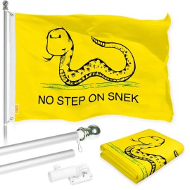 UD_G128 Combo Pack: 6 Ft Tangle Free Spinning Flagpole (Silver) & No Step on Snek Cute Cartoon Flag 3x5 Ft Printed 150D Polyeste