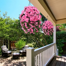 INQCMY Artificial Hanging Flowers with Basket for Garden Outdoor Spring Decoration,Faux Silk Begonia in Planter Look Real UV Resistant for Home Porch Patio Balcony Yard Decor(Red)