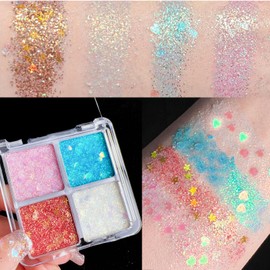 Glitter Eyeshadow Palette, Blue Pink Orange White Glitter Eye Shadow Pallets for Women, Long Lasting Pressed Bright Makeup Palettes, Shining Sparkly Party Eyeshadow Gift for Women & Girls