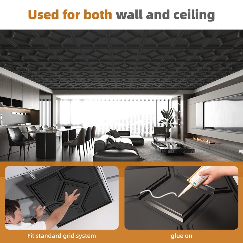 WOWSTAR 12-Pack 24"x24" Drop Ceiling Tiles, 3D Decorative Glue Up