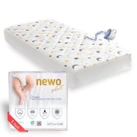 Waterproof Crib Mattress Protector Sheets,%100 Cotton Fabric, Absorbent Crib/Toddler Mattress Protector Sheet Quilted, Oeko-TEX® Certified, Noiseless & Machine Wash, Moon&Star Pattern 52" x 28"