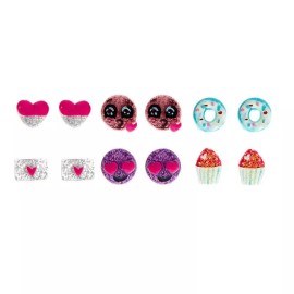 Claire's girls set of 6 Valentine's Day 6 Pack Glitter Love Emoji Stud Earrings