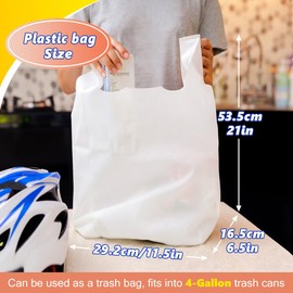 Teivio 330 Count White Plastic Grocery Bags with Handle, 11.5"x6.5"x21" Strong T shirt Bags Shopping bags for Restaurant, Small Business, Grocery Store, Small Trash Bags for Home, Kitchen, Bathroom
