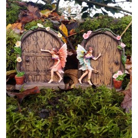 WESTMINSTER 2 Sparkle Fairy Door secret Garden Magical Statue Ornament Gift Set Figurine