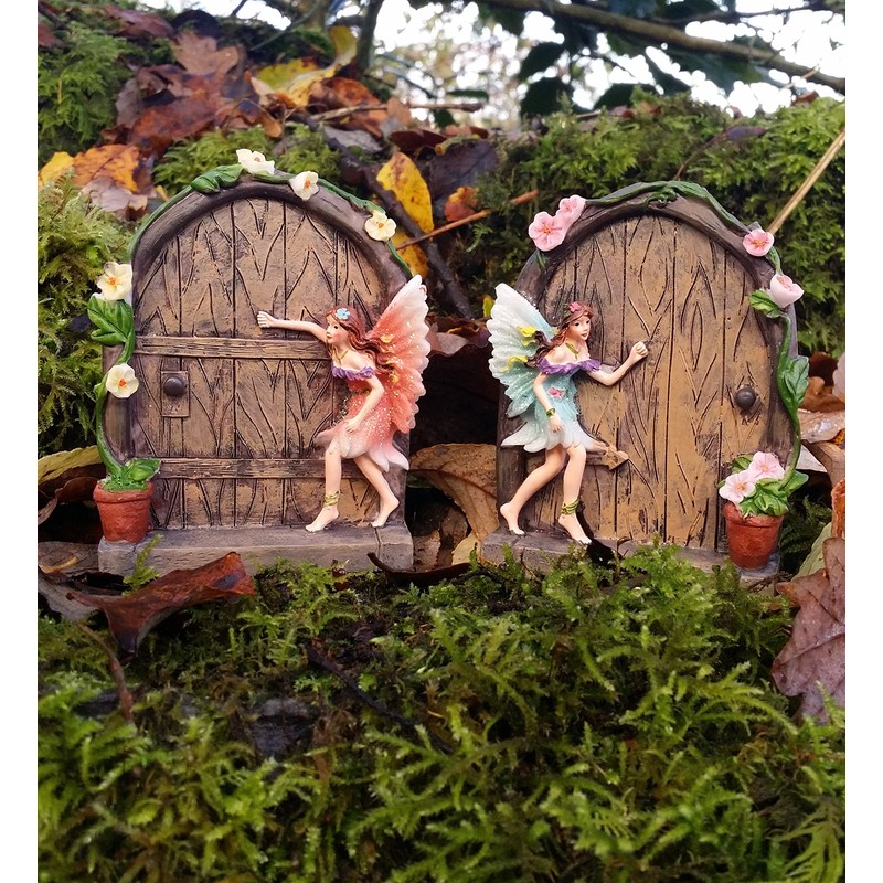 WESTMINSTER 2 Sparkle Fairy Door secret Garden Magical Statue Ornament