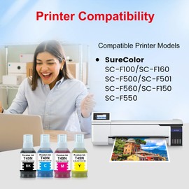 Nalifystic T49N1 T49N2 T49N3 T49N4 Premium Sublimation Compatible Color Bulk Water Based Bottle Refill Ink for SureColor SC-F100 SC-F160 SC-F500 SC-F501‎ SC-F560 SC-F150 SC-F550 Printer
