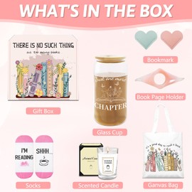 Book Lovers Gifts for Women, 6 Pcs Bookish Gifts for Book Lovers Women, Birthday Gift for Reading Lover, Bookworms, Teachers, Friends, Coworkers, Student, Reading Gift with Glass Cup, Canvas Bag