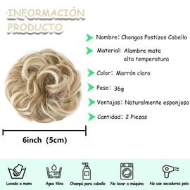 PJUMVBC 2 Piezas Chongos Postizos de Cabello Natural, Extensión de Moño Pelo Rizado Desordenado, Moños de Pelo Rizado con Ondas Elásticas, Ondulado Moño Desordenado Con Banda Elástica, para Mujeres y Niñas (16H613 Rubio sucio)