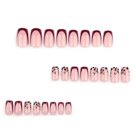 Stbisen Stbisen Press On Nails Short Square, Pink Fake Nails with French Tips and Cherry Garnish Designs, Glossy Gel Finish Acrylic Press On Nails, Thick Natural Glue On Nails Kit for Women, Blush Cherry