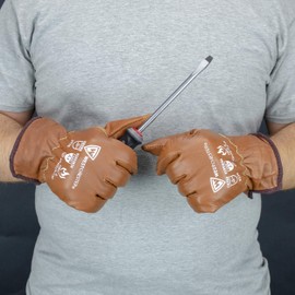 West Chester KS993KOA Goat Work Gloves – Brown, Large, 10.5 in., Arc Flash Leather Driver Gloves with Cut Resistant Lining, Oil Armor Finish