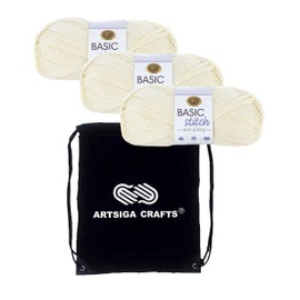 Lion Brand Basic Stitch Anti-Pilling Taupe Heather 202-402 (3-Skeins - Same Dye Lot) Worsted Medium #4 Acrylic Yarn for Crocheting and Knitting with Project Bag