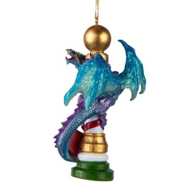 Design Toscano North Pole Dancing Dragon Gothic Holiday Christmas Tree Ornament, Single, 4 Inch, Cast Stone Resin, Blue/Purple Paint Finish