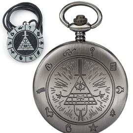White Gray Quartz Pocket Watch Lighthouse Set, Bizarre Town Dial Men's Pocket Watch with Box