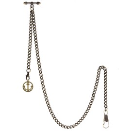 TREEWETO Pocket Watch Chain with T Bar End Piece Albert T-Bar Pocket Watch Chain with Antique Anchor Pendant and 2 Hooks for Vest Buttonhole, bronze