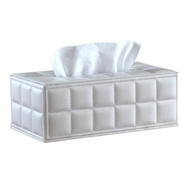 Charmoon Tissue Case, Box Included, Leather, Durable, Waterproof, Simple, Scandinavian, Stylish, Elegant, Tabletop, Car (White)