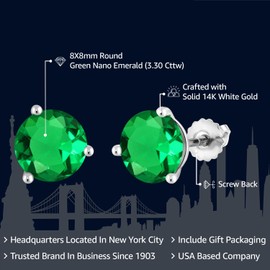 Gem Stone King 14K White Gold Gemstone Birthstone Earrings | Martini Screw Back Stud Earrings | Round 8MM | White Gold Earrings For Women Men