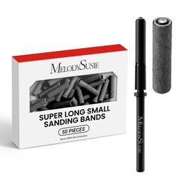 MelodySusie 50 Pcs Nail Drill Bits Super Long Small Sanding Bands with 3.1mm Crystal Mandrel Bit, 240 Extreme Fine Grit Nail File for Acrylic Nails Gel Manicures and Pedicure, Black