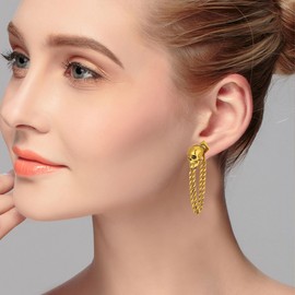 YISXVD Halloween Skull Chain Earrings for Women Hipster Vintage Gothic Punk Skeleton Bone Stud Earrings Costume Party Jewelry (Gold)