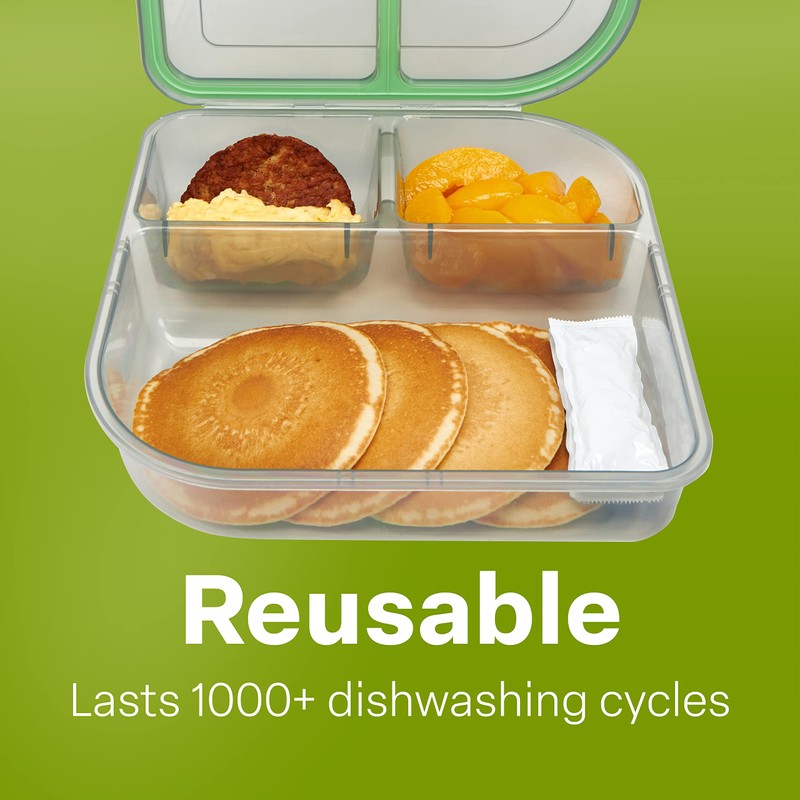 Large To-Go 3-Compartment Food Container, 9.4" X 9.4" X 2.5",