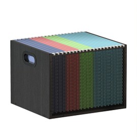 Piskyet Organizador de archivos colgante de madera para escritorio, organizador de carpetas de archivos de malla metálica, caja de almacenamiento con 