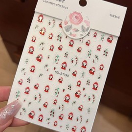 Gifiky 5D Embossed Strawberry Nail Art Cute Flower Nail Decals Design Self Adhesive Colorful Nail Stickers for Women Manicure Decoration