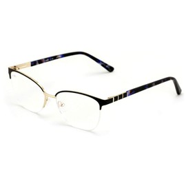Premium Women Round Half Rim Optical Frame Reading Glasses - Clear Lens Metal Eyeglass (Black/Gold, 1.50)