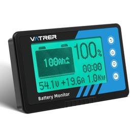 VATRER POWER Battery Monitor Voltage & Current Meter with 500A Shunt 8V-120V Lithium Iron Phosphate Ion Battery Monitor Low Power Alert for RV, Motorcycle, Golf Cart, Solar Panel LCD Screen Battery
