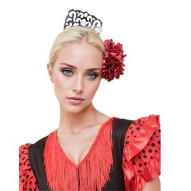 Large Flamenco Hair Comb for Women Flower Hair Clips 2 Pieces Accessories for Sevillana and Festival Andalusian Flamenco Costume (Black, Red, Large)