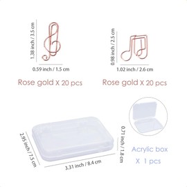 OWLFAVO Clef and Note Shape 40pcs Paper Clips with Clear Box, Rose Gold, Funny Cute Paperclips Bookmarks Planner Clips for Fun Office Supplies School Gifts Wedding Decoration