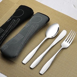 Jandson 12 Pieces Reusable Travel Cutlery with Case, Stainless Steel Lunch Silverware Set