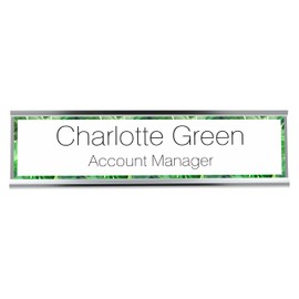 Plant Print Border with Black Text Desk Plaque Name and Job Title Modern Stylish Desk Accessories