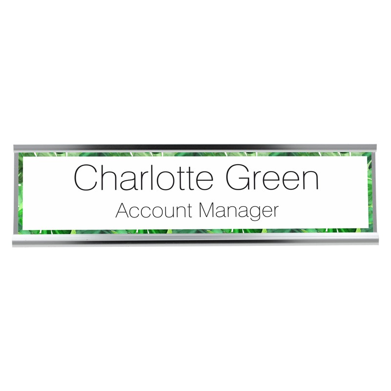 Plant Print Border with Black Text Desk Plaque Name and
