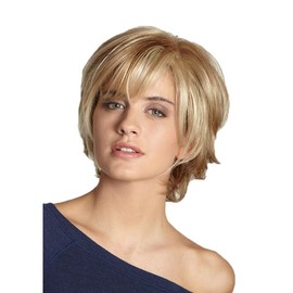 Wig Women's Fashion Short Straight Hair Light Gold Outwardly upturned Short Hair Full Wig (Brown, 30cm)