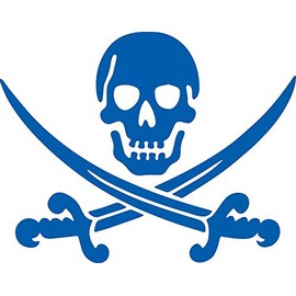 Pirate Skull Swords Crossed Comic (Azure Blue) (Set of 2) Premium Waterproof Vinyl Decal Stickers for Laptop Phone Accessory Helmet Car Window Bumper Mug Tuber Cup Door Wall Decoration