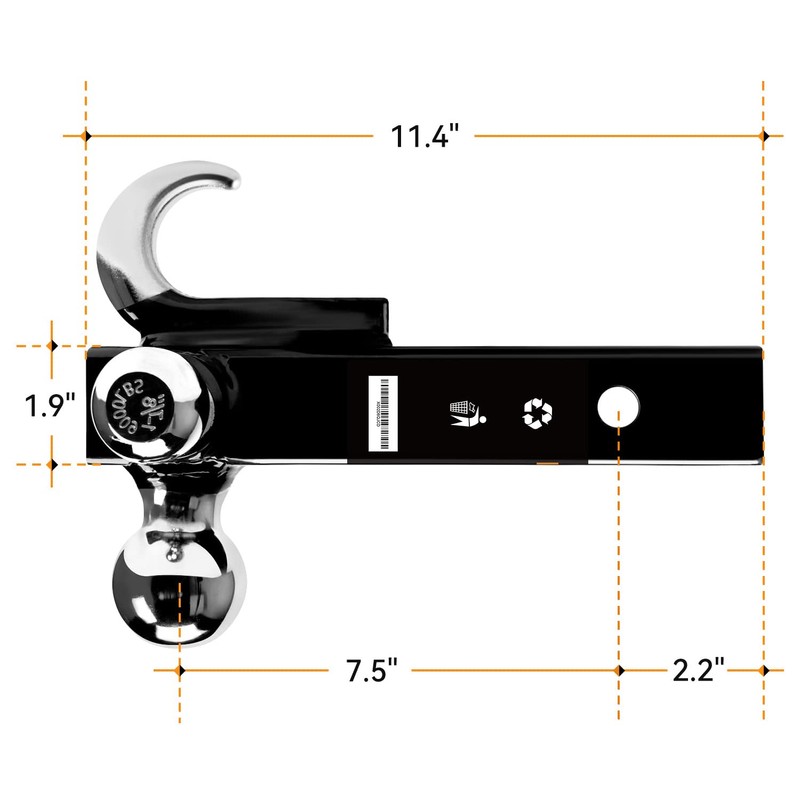ORCISH Trailer Hitch Tri-Ball Mount with Hook & Pin, Chrome