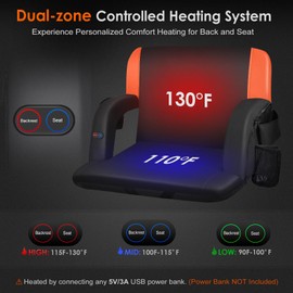 HOPERAN 23" Dual-Sided Heated Stadium Seats for Bleachers with Back Support, 3 Levels Heating Bleacher Seats with Backs and Cushion Wide, 5 Pockets Portable Stadium Chair for Outdoor Games Sports