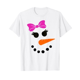 Pink Bow Snowman Costume Gift Cute Winter Snowgirl Face T-Shirt