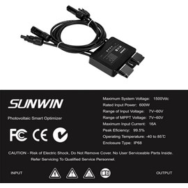 Solar Optimiser for Solar Module Photovoltaic, Optimiser Max 1500 V DC 600 Watt with Plug Solar Panel Power Optimisation, MPPT Solar Controller Power Optimiser Photo-Voltaic Optimiser