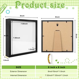 4 Pack 8 x 8 Shadow Box Picture Frame 3D Frames Shadow Box Square Shadow Boxes Display Cases with Adhesive Tape for Baby Items Wedding Memories Crafts Awards Medals Tickets and Photos (Black)