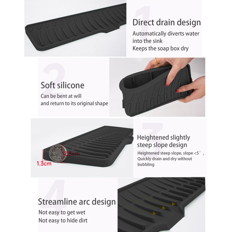 Volminex Tap Mat for Kitchen Sink (Black, 42 cm)