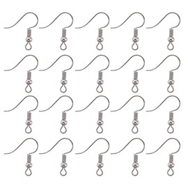 TOAOB 100pcs Earring Hooks Hypo Allergenic French Ear Wires with Ball and Coil 18mm Nickel Tone Fish Hook Earrings Making Supplies Jewelry Findings