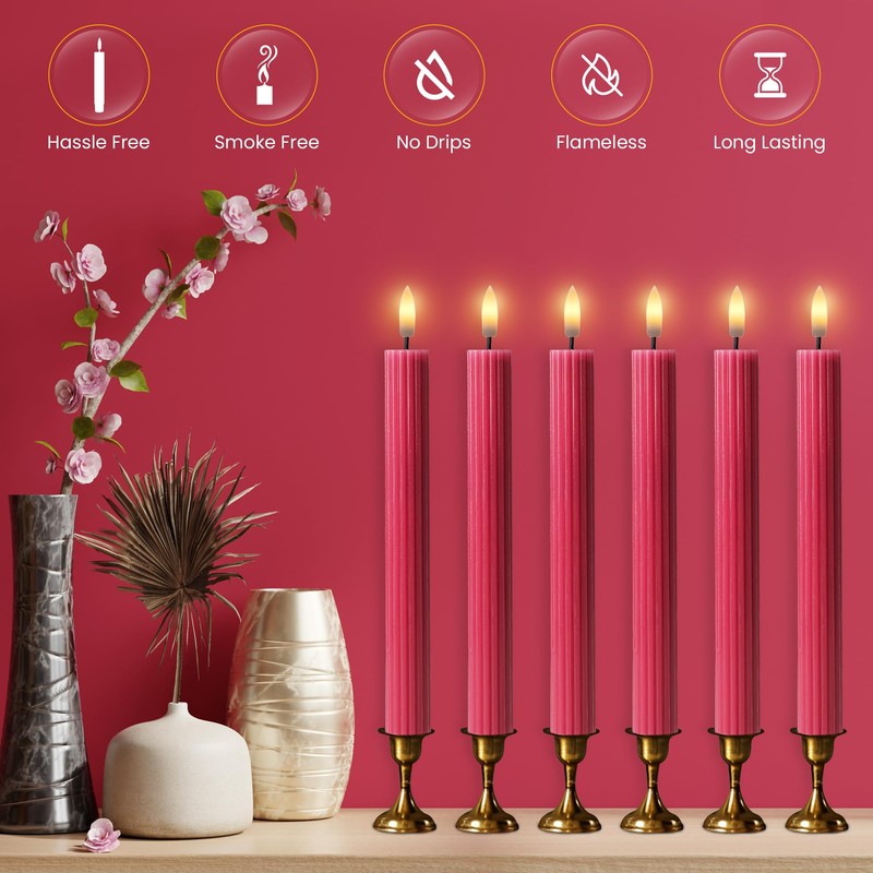 WYZworks 10" Fluted LED Pink Grooved Pillar Candles, Remote &