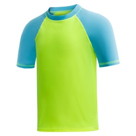 MASOCIO Children's UV Swimming Shirt UPF 50+ Swimming Shirt Boys Short-Sleeved Quick-Drying Rash Guard for Boys Size 104-158, green blue, 134-140