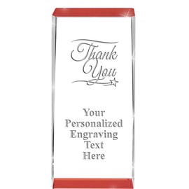 Crown Awards Customizable Crystal Trophy, 4.5" Engraved Thank You Red Spotlight Crystal Award