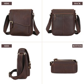 BAIGIO Leather Bag Men's Small Vintage Shoulder Bag Men's Genuine Leather Shoulder Bags Retro Crazy Horse Leather Men's Bags Shoulder Bag Messenger Bag Casual Work Travel Bag, coffee, Leather men's