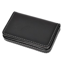 Vesaneae Business Card Holder, PU Leather Name Card Case, Flip Style Credit ID Card Holder, Pocket Wallet with Magnetic Closure for Men Women (Black)