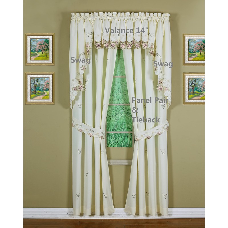 Today's Curtain Verona Reverse Embroidery Panel Pair and Tiebacks, 63",