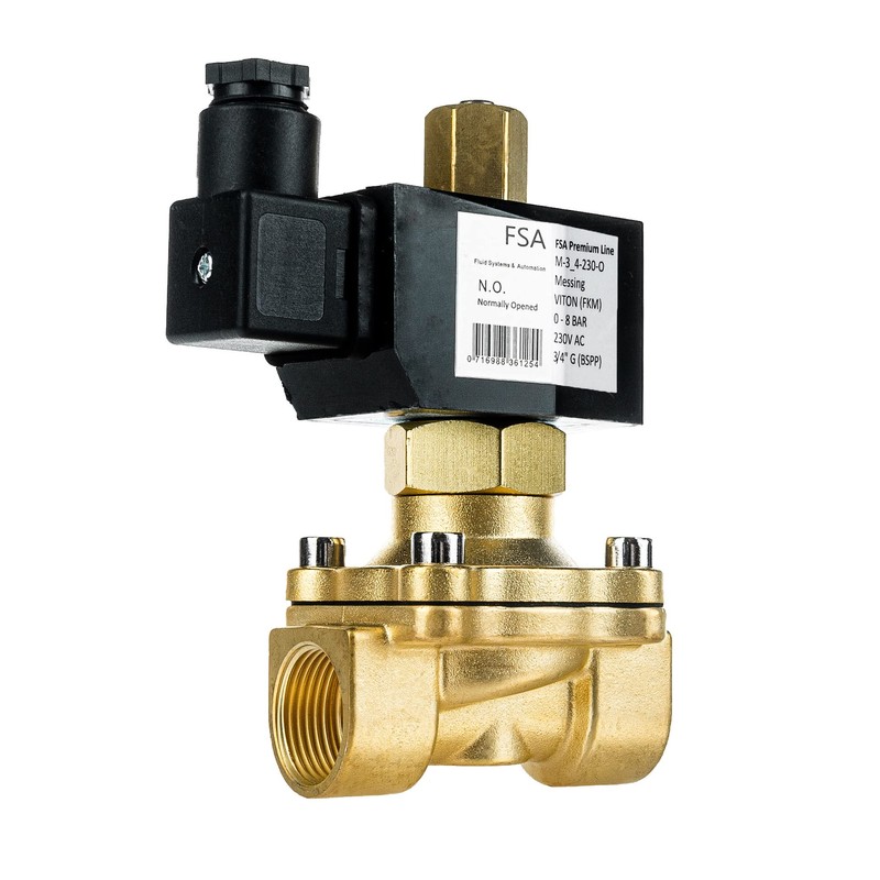 FSA Viton Solenoid Valve Brass 3/4 Inch 230 V AC