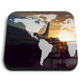 1 x Square MDF Fridge Magnet - Traveling World Map Airport Lounge 16724