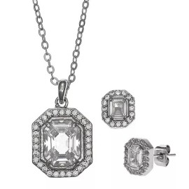 Christian Siriano Silver Square Pendant Necklace and Earrings Set New